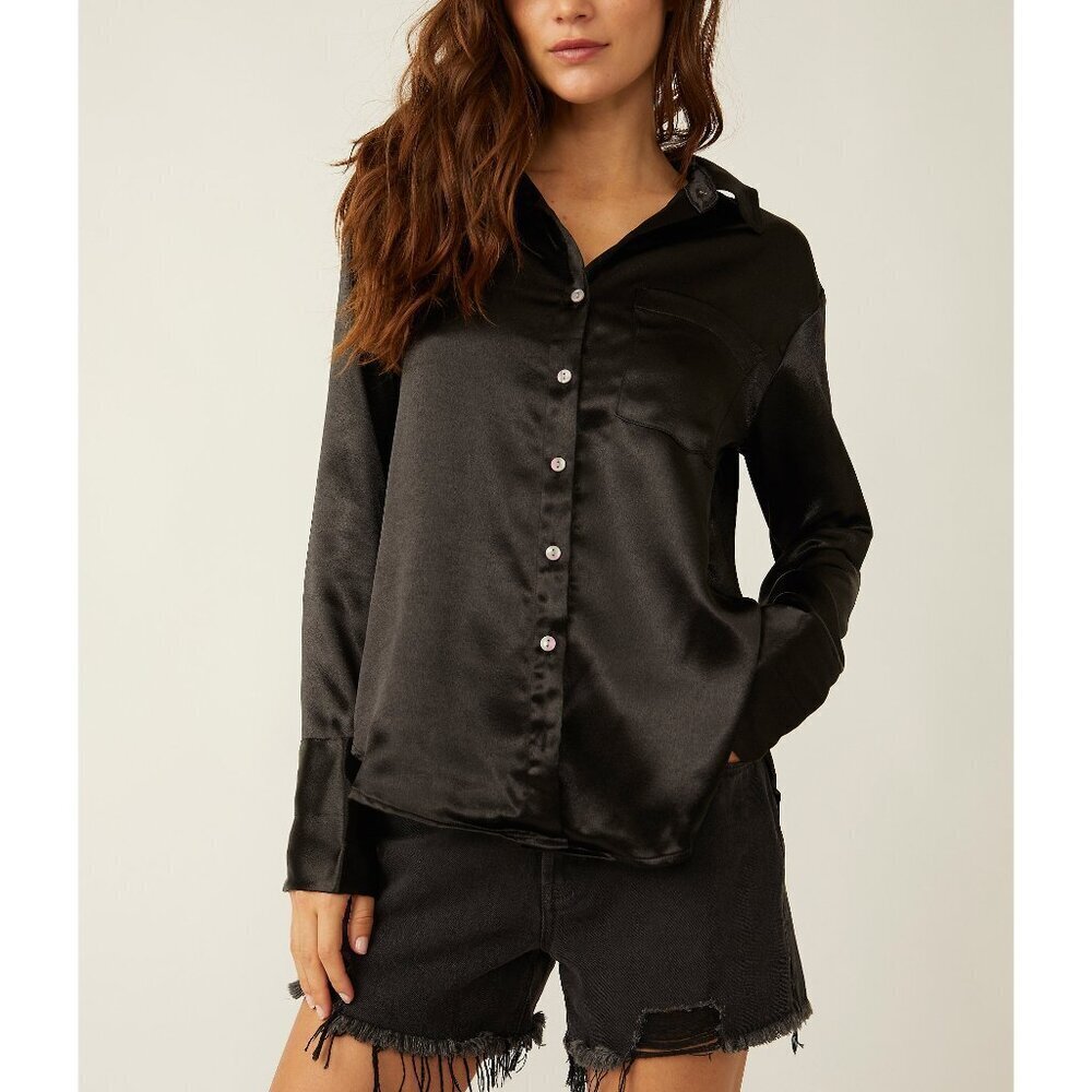 FREE PEOPLE Shooting For The Moon Buttondown / Black